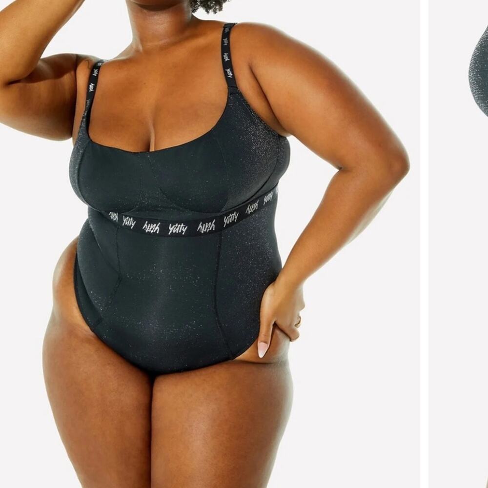 Yitty Spotlight Shaping Demi Cup Thong Bodysuit Shimmer Iconic Black Plus NWT